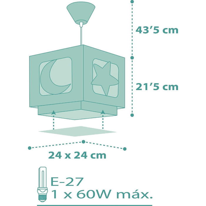 Children's Lamp Pendant Light Hanging Lamp Fluorescent Moon and Stars MoonLight green, 24 x 24 x 21 cm