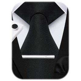 Комплект краватки та нагрудного хустинки для весілля HISDERN (Чорний, в клітинку)