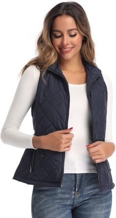 Жіноча жилетка LONGKING: легка, з коміром-стійкою, стьобана, без рукавів, синього кольору