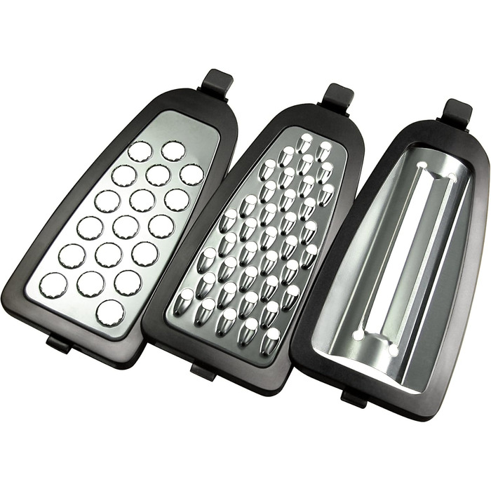 Palm Grater - Comfortable Compact Hand Grater. Vertical and Horizontal Hanging on Hook. Peeler, Slicer, Grater, Zester, All-in-One. Food Storage Compartment. 3 Stainless Steel Blades