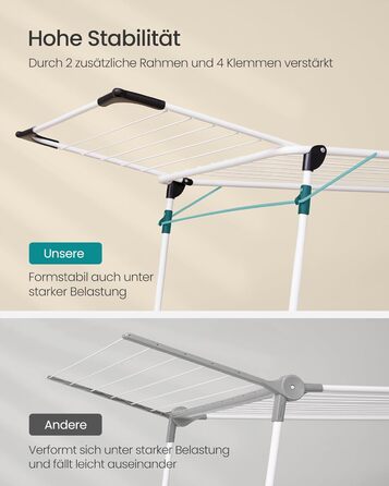 SONGMICS Сушарка для білизни на коліщатках, металева, біла, 52.5 x 173 x 96.5 см, з тримачем для шкарпеток, для одягу, рушників та білизни