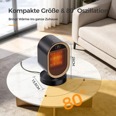 Керамічний обігрівач повітря QEXREED 1500W з PTC-нагрівачем, енергоощадний електричний тепловентилятор з ECO-режимом