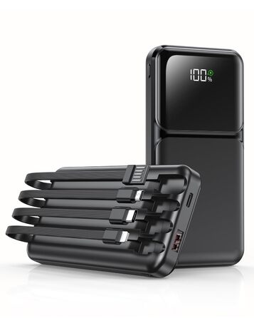 Power Bank 15000mAh з 4 кабелями, портативний зарядний пристрій 22.5W PD20W USB-C для iPhone, Samsung, Huawei та інших пристроїв. LED-індикатор.