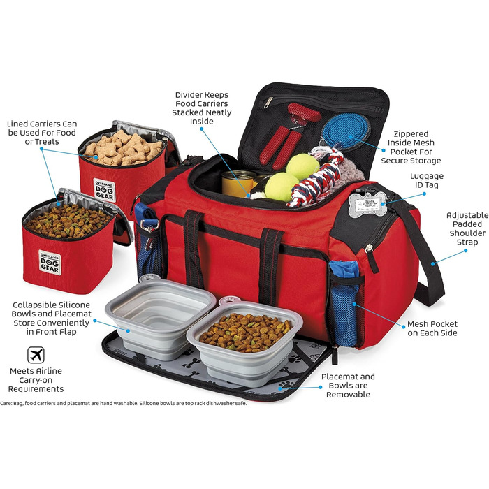 Чохол-переноска для собак Overland Chiens: містка сумка-дуфель для великих і середніх собак з 2 ручками та 2 складними мисками