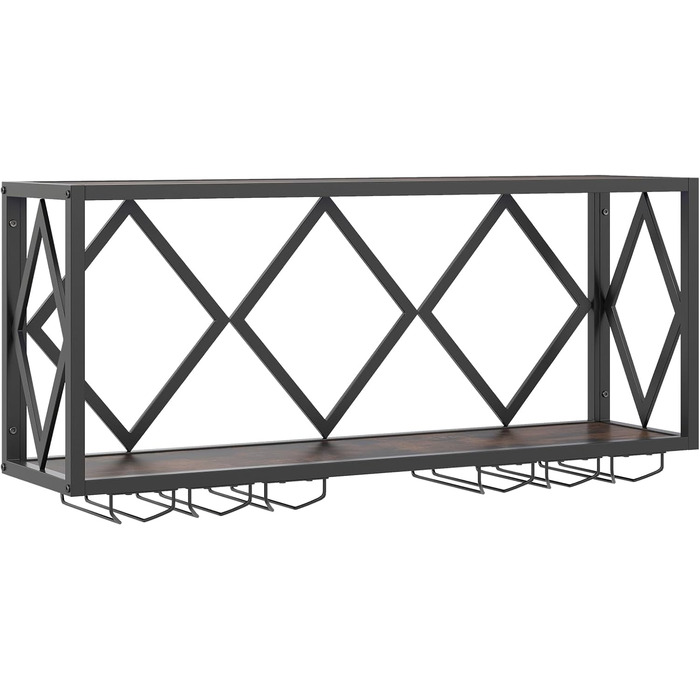 Стійка для вина COSTWAY з LED-підсвічуванням, 2 яруси, дерев'яний ящик з металевим каркасом, 6 рядів для келихів, індустріальний дизайн, для дому, бару, кухні та ресторану