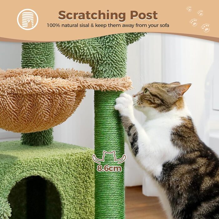 PAWZ Road Котячий кігтеточка з гамаком, котячий тур з сизалю, зелений, 83 см