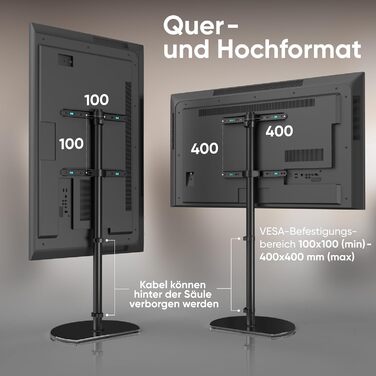 Підставка для телевізора ONKRON TS5060-B: 32-60 дюймів, до 41 кг, регульована, поворотна, VESA 400x400, чорний