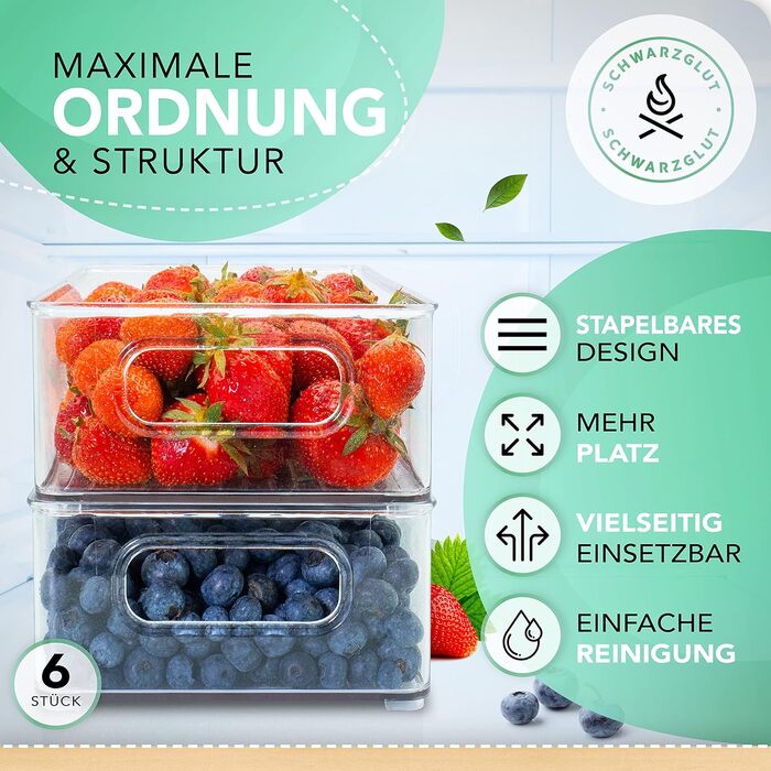 SCHWARZGLUT® Refrigerator Organizer 6-Piece Set for Maximum Order in the Refrigerator | Stackable | Organizer | Fridge Organizer | Storage | Boxes for Refrigerator | BPA Free