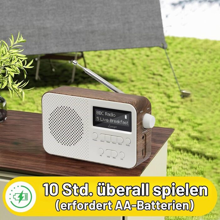 Портативне цифрове радіо LEMEGA PR2-Max DAB+/FM, Bluetooth 5.3, на батарейках AA, колір горіх