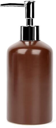 WPM 4-Piece Ceramic Bathroom Accessories Set – Our complete bathroom decor set includes a designer soap or lotion dispenser, toothbrush holder, cup, and soap dish (Brown)