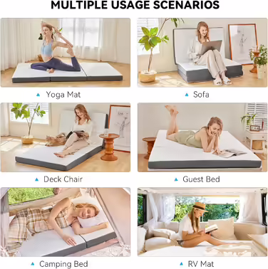 Autsel Folding Mattress 140x200x10cm 3-Piece Folding Mattress Camping Mattress Guest Bed Floor Mattress Guest Mattress Field Bed Folding Bed (90x190x15cm)