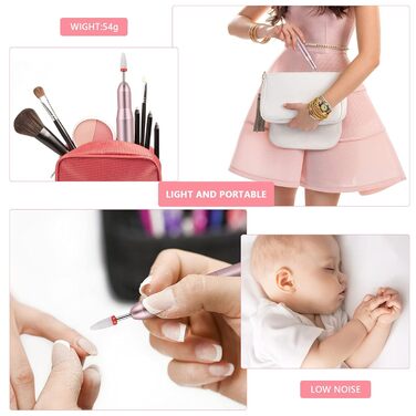 Електрична нігтьова пилка для гелю та нігтів: професійний набір для манікюру та педикюру Rose з USB, 20000 об/хв, регульована швидкість