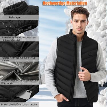 Обогревна жилетка для чоловіків та жінок з Powerbank, 9 зон нагріву, 3 режими температури, 20000mAh, для активного відпочинку, походів та катання на лижах