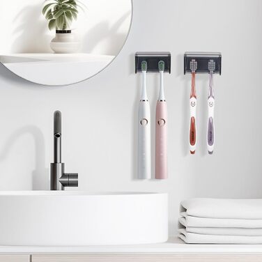 Електрична зубна щітка для дітей, тримач для зубних щіток на стіну без свердління для ванної кімнати, сімейний набір (чорний)