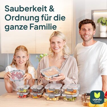 Набір контейнерів для їжі Uandu з кришкою (10 шт.) – контейнери для зберігання їжі з скла, BPA-free, придатні для миття в посудомийній машині, мікрохвильовій печі та морозильній камері, антрацит