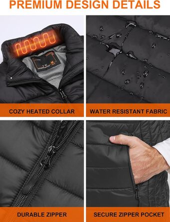 Обогревна жилетка для чоловіків та жінок, жилетка з підігрівом з акумулятором 10000 mAh та 5 зонами підігріву, для катання на лижах та полювання, чорний колір