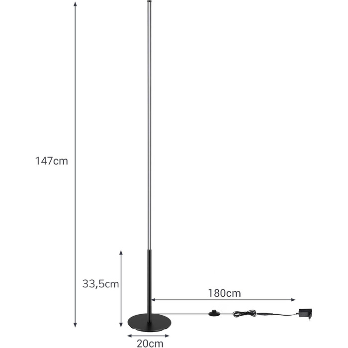 LED торшер EDISHINE для вітальні, спальні, офісу, 146 см, диммування, тепле світло 3000K, чорний (2 шт.)