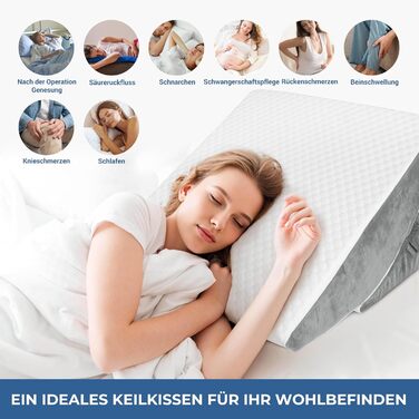 Регульоване клиновий подушник, ергономічний подушник з валиком для шиї з високощільним пінополіуретаном для ліжка та дивана. Підходить для лікування рефлюксу, апное уві сні, для читання, ігор та перегляду телевізора