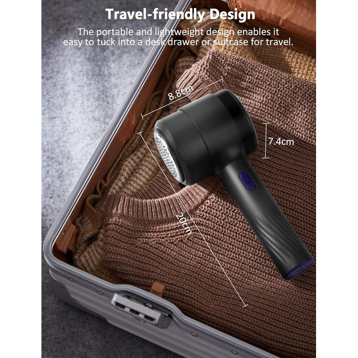 Електричний видалення ворсу LtYioe: портативний пристрій USB з магнітною фіксацією, потужним всмоктуванням та великим контейнером для ворсу. Підходить для різних тканин (блакитно-фіолетовий)