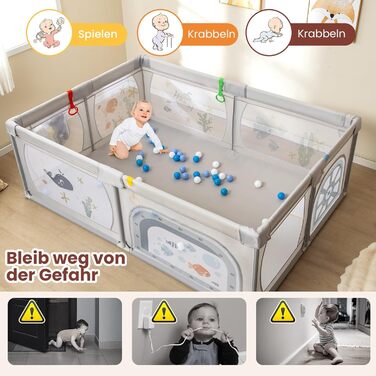 DREAMADE 200 x 140 cm Baby Playpen, Playard with 50 Balls & Carry Bag, Crawling Fence for Children for Indoor & Outdoor Use (Gray Underwater World, without mattress) Gray Underwater World without mattress
