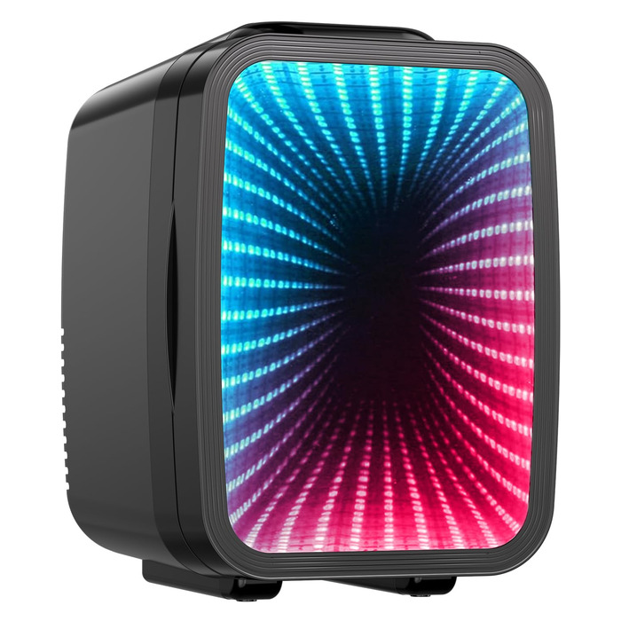 Міні холодильник MF01C з 7 режимами підсвічування та ефектом миготливої вивіски, тиха функція охолодження/підігріву, AC/DC, 4L/6 банок, для ігрової кімнати, спальні, офісу та авто, чорний