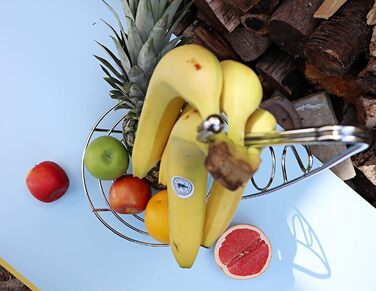 Металева фруктова корзина з кріпленням для бананів. 41 см, полиця для фруктів з дроту, підвісна стійка для бананів – хром (Ex-fb017)