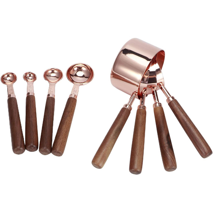 8-Piece Measuring Cup and Spoon Set, Baking Measuring Cups, Spoons with Wooden Handles, Cups and Spoons, Accurate Measuring Spoon for Measuring Dry and Liquid Ingredients