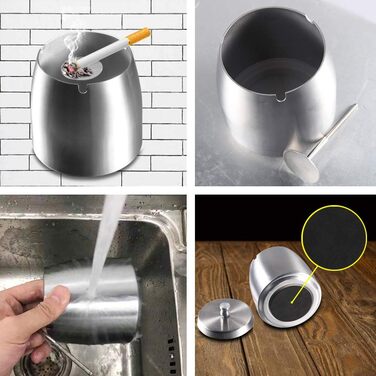 Попільничка для вулиці з кришкою - герметична, вітростійка, підлогова попільничка для вулиці та дому - попільничка з нержавіючої сталі для сигарет (срібна)