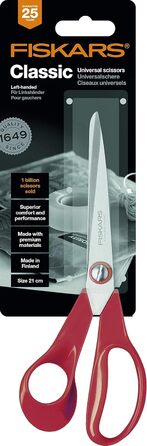 Fiskars Universal Scissors for Left-Handed Users, Scissors Length: 21 cm, Quality Steel/Plastic, Classic, 1000814