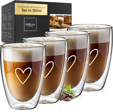 Набір склянок для лате макіато, 4 шт по 350 мл, з подвійними стінками | Ідеально для кави, чаю, капучино | Paris - Set4