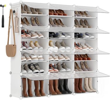 SONGMICS 10-Tier Shoe Rack, Shoe Cabinet, 30 x 40 x 30 cm per compartment, slim, with doors, steel frame, plastic, for hallway, bedroom, entrance area, LPC035B01 (12 compartments (124.4B x 124.6H cm), White)
