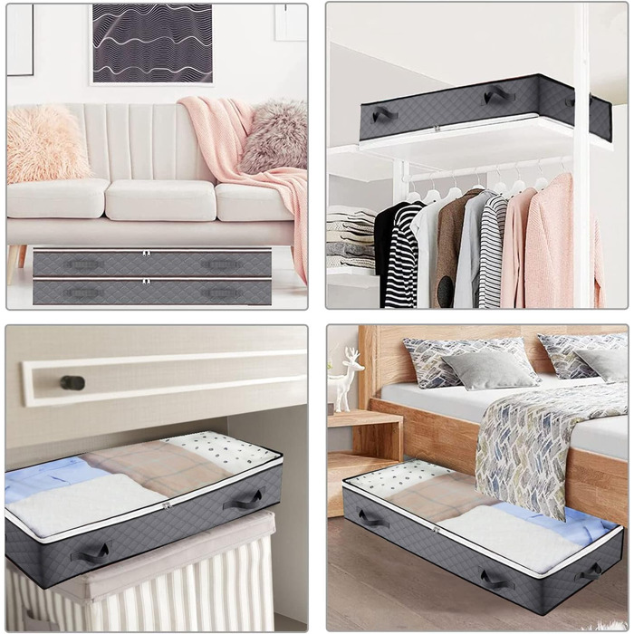 3 шт. Коробка для зберігання під ліжком - Комод під ліжко з прозорим вікном та блискавкою та ручками - Складна коробка для зберігання під ліжко для ковдр/одягу/покривал/ковдр (100x50x18 см, Темно-сірий)
