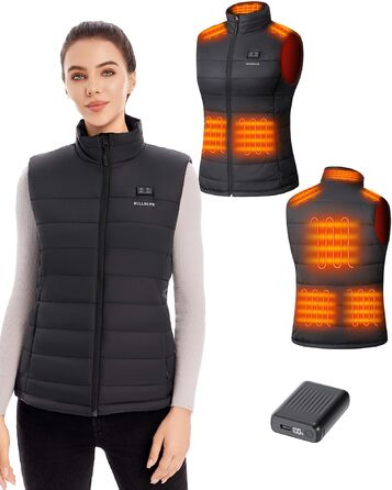 Тепла жилетка для жінок з акумулятором 18400mAh 7.4V – 8 зон нагріву, водовідштовхувальна, легка, пральна, для активного відпочинку, чорна