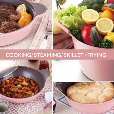 Набір посуду Neoflam Eela 7-Piece з керамічним покриттям, антипригарний, з кришкою, з ручкою, для плити, рожевий