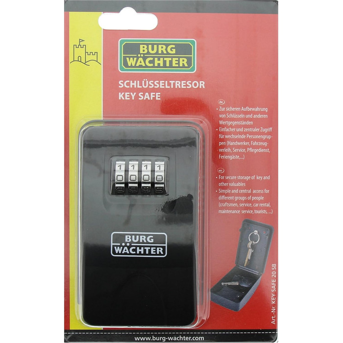 Ключниця-сейф Burg Wächter Key Safe 10 SB з 4-цифровим кодом для зовнішнього та внутрішнього встановлення, чорна