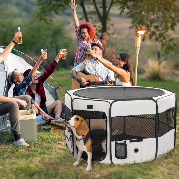 PETSFIT Розкладний вольєр для цуценят та дрібних тварин: собак, котів. Розкладний вольєр для собак з водонепроникним дном, система Pop-up, безпечний дизайн, сірий/зелений, 92 x 64 x 53 см (S, сірий)