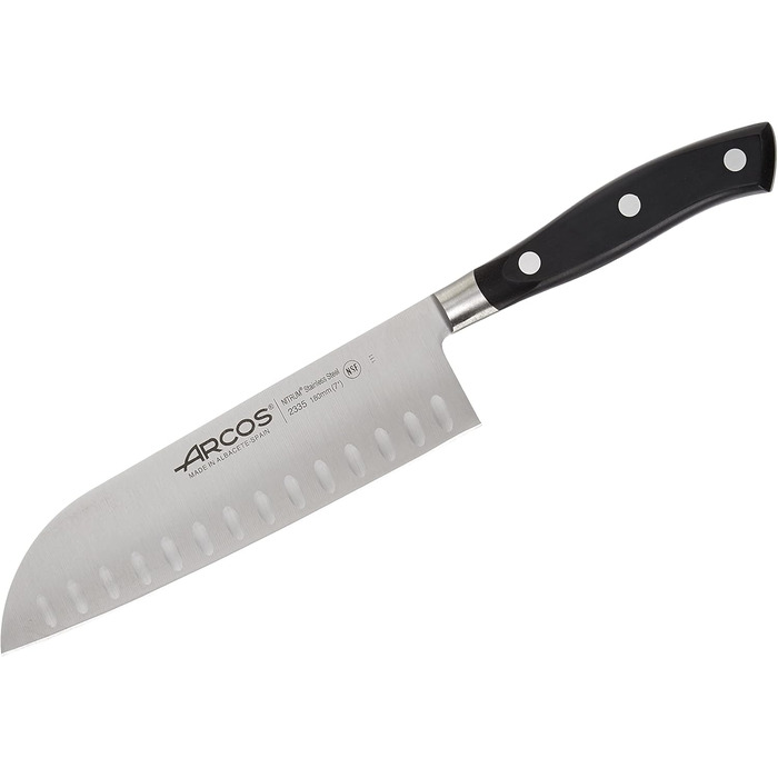 Ніж Santoku Arcos Riviera 180 мм з нержавіючої сталі з титаном, чорний | Іспанський ніж для кухні
