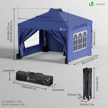 VOUNOT® Gazebo 3x3m Waterproof Stable Winterproof, Pop-Up Folding Gazebo with 4 Side Walls and 3 Sandbags, Folding Party Tent Garden Tent Garden Gazebo incl. Bag, Green (pop up gazebo blue)