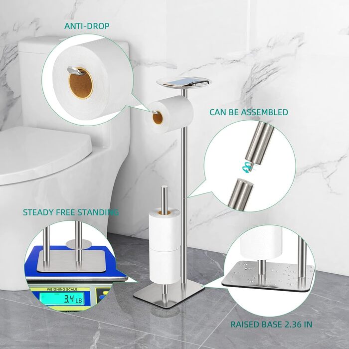 Підставка для туалетного паперу FEILERN, з полицею для запасних рулонів, нержавіюча сталь, щіткована поверхня