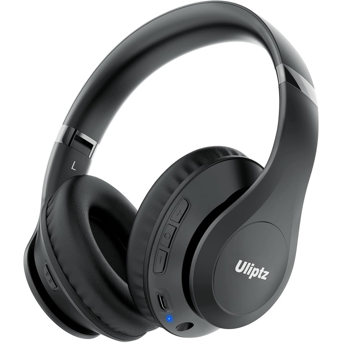 Бездротові навушники Uliptz Over-Ear Bluetooth з 65 годинами роботи, 6 EQ-режимів, HiFi стерео, складні, для подорожей/офісу/телефону/ПК (Чорний)