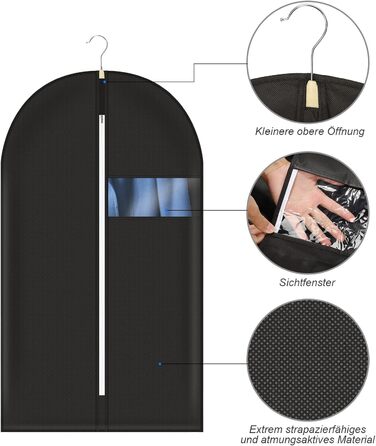 5 шт. Чохли для одягу, 60x140 см, міцні сумки для одягу з блискавкою, дихаючий матеріал, захист для костюмів, пальто, сорочок, зберігання 140x60 см