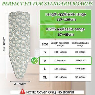 Чохол для гладильної дошки 125x45 см, Extra Dick з бавовни, з підкладкою та терморефлексною поверхнею, з гумкою, сумісний з дошками 117-125x37-45 см, для парогенераторів та прасок, Easy Fit