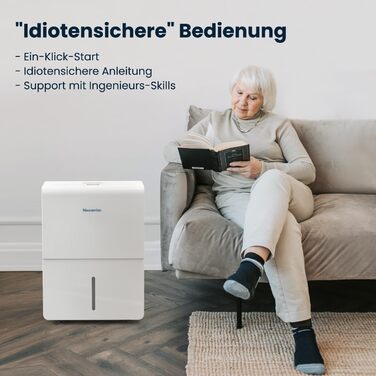Newentor Вологопоглинач повітря 25л/24г, для приміщень 215м³/80м² - Тиха робота, Економний чіп, Зручне керування, 10 років гарантії, з 1м шлангом та знімним фільтром, таймер
