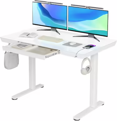 Claiks Adjustable Height Desk, Electric Standing Desk 120x60 cm, Electric Desk with Glass Top, Height Adjustable Desk, White 120 x 60 cm White