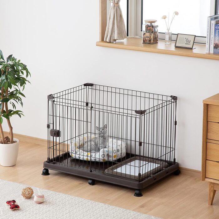 Клітка для собак, котів та кроликів Iris Ohyama, 1.7 м², 8 панелей, WPC-24, чорна, з дверцятами