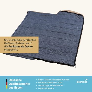 Спальний мішок Skandika Dundee Flanell з фланелі | Бавовна, преміум-якість, з'єднується, двомісний, 3 сезони, до -20°C, 220 x 80/220 x 160 см | Для кемпінгу та відпочинку на природі (Бежевий/Синій ліворуч)