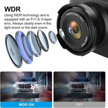 Відеореєстратор AQV Dashcam Auto Vorne und Hinten 4K з WiFi, 64GB SD, Loop, G-Sensor, APP, Нічне Бачення, 170°+140°, Superkondensator, Парковка (Grey-D3)