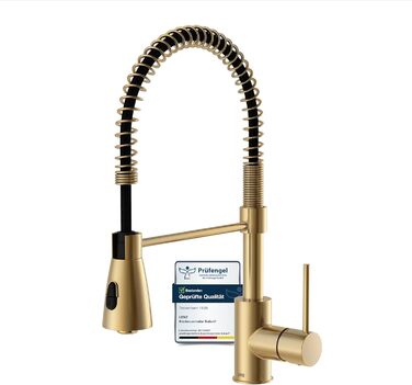 Кухонний змішувач Lenz KALANI² в золотистому кольорі – з регульованою насадкою для миття посуду – проста установка та високоякісне виконання - 46070322 (Для високого тиску, Золото)