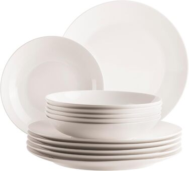 MÄSER Belmira: 12-Piece Porzellan Tableware Set for 6 - Elegant White Dinnerware