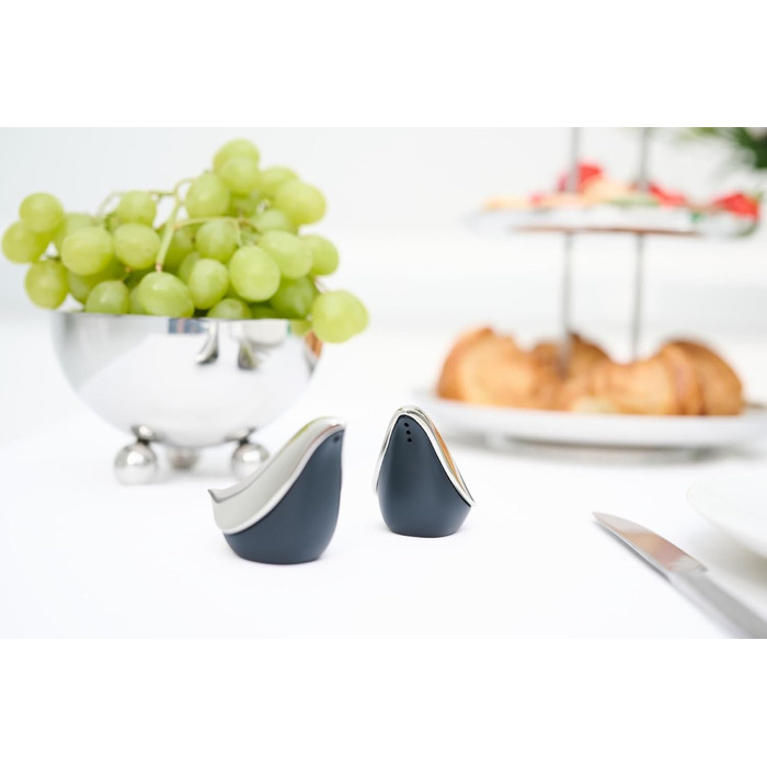 EDZARD Salt & Pepper Shakers Dove (H 6 cm) in Black & Silver - Table Set Pepper & Salt Shakers, Storage - Salt & Pepper Shakers as Decoration, Spice Shakers as Gifts for Festive Occasions